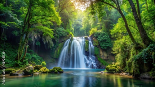 waterfall in dense forest
