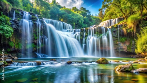 Stunning Waterfall Cascading Down into the Water, outdoor, liquid movement,  outdoor