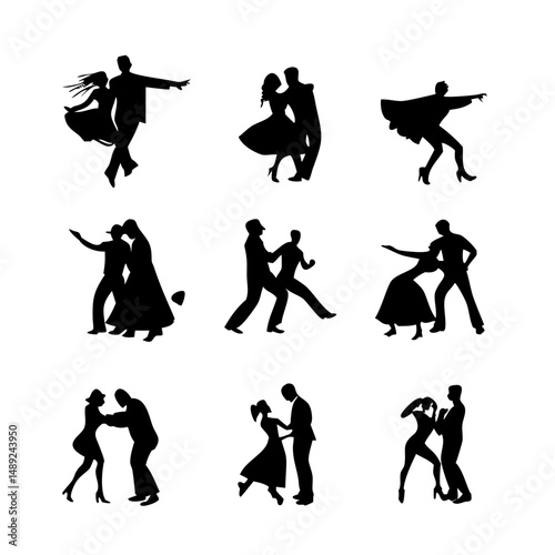 Couple Dance Silhouettes Vector Set, Romantic and Elegant Dance Poses