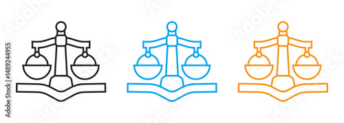 Justice line icon set isolated on white background