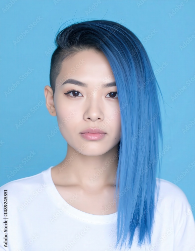 Naklejka premium Woman with Blue Hair and Undercut