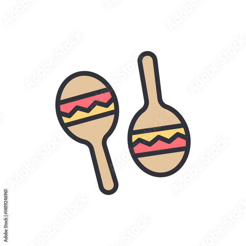 Colorful Maracas Illustrated Icon Isolated On Transparent Background