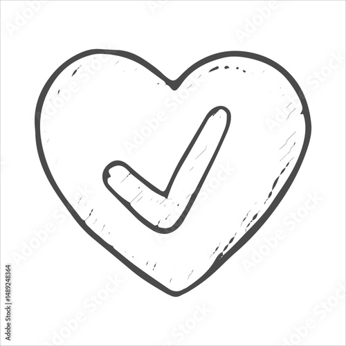 A hand-drawn heart with a checkmark inside, symbolizing approval, love, and positive feedback, often used in social media and online interactions to show support and confirmation