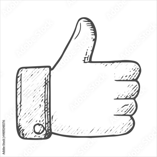 A hand-drawn "thumbs up" icon, symbolizing approval, positive feedback, and online engagement, commonly used on social media platforms to represent likes and support
