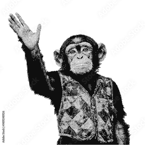 Circus performing monkey halftone grunge vector design element