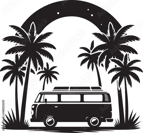 Wallpaper Mural Beach Van Palm Trees Sunset SVG Torontodigital.ca