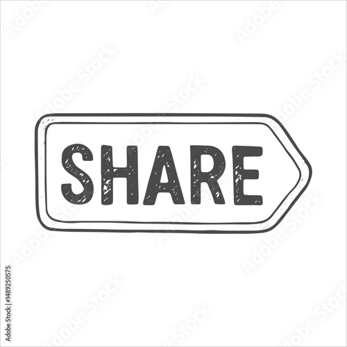 Hand-drawn arrow sign with "SHARE" text, perfect for streaming, social media promotion, and content distribution. Sketch-style design ideal for digital marketing, engagement, and online campaigns