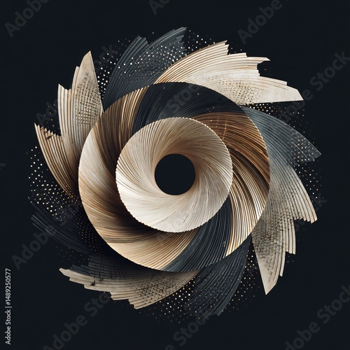 Abstract organic swirl design with textured layers on a dark background
