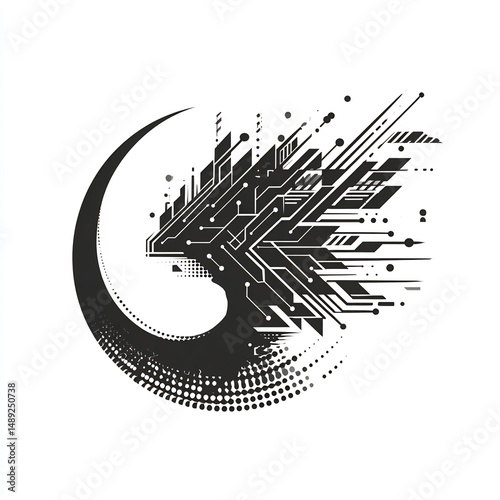 Abstract digital circuit illustration evoking dynamic technology and innovation