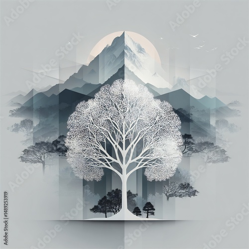 Serene Landscape: A Harmonious Blend of Nature's Majesty and Artistic Expression