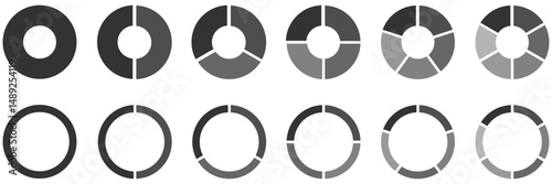 Pie charts diagrams.  Circle division infographic icon set.

