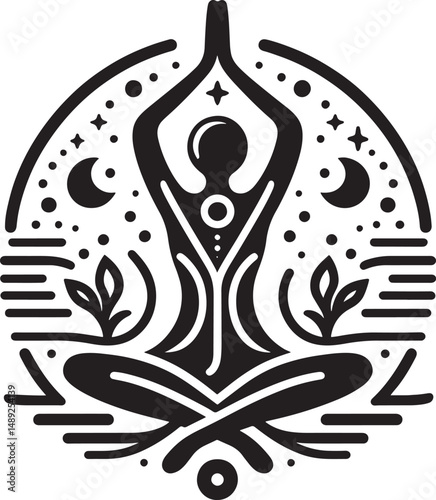 Lines Yoga in the lotus position. Monochrome vector illustration..eps
