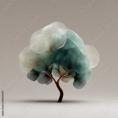 Aesthetically pleasing ethereal tree art with delicate veils and soft hues of teal