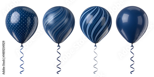 Navy blue and polka dot patterned balloons – deep tone latex party balloons with shiny finish, ideal for elegant or formal events