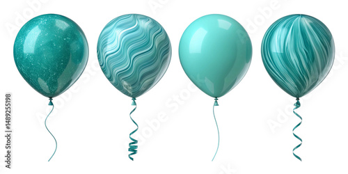 Aqua and turquoise glossy swirl balloons with marble design – helium-filled elegant decorative balloons for tropical party themes