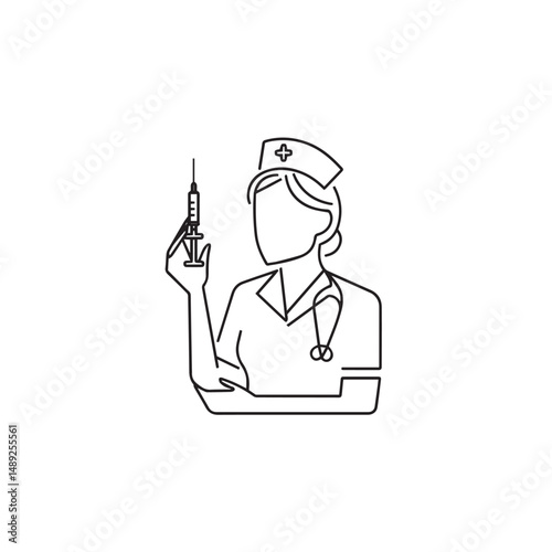 A cartoon doctor, a friendly character illustration, holds a syringe in one hand and has a stethoscope around their neck