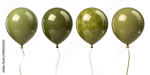 Olive green and marble effect glossy balloons – helium-inflated latex party balloons with earthy tones and swirled textures