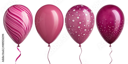 Fuchsia and magenta glossy balloons with glitter and swirl designs – helium-inflated party set with feminine vibrant tones