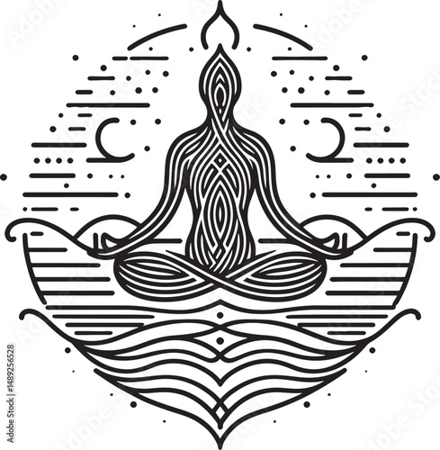 minimalist Yoga lotus pose. Vector illustration. Black and white..eps