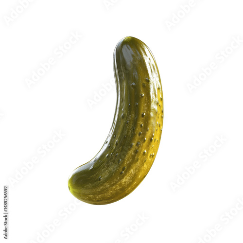 Single Dill Pickle Curved on Black Background