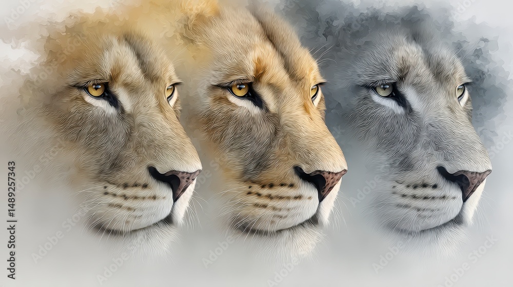 Fototapeta premium Triple Lioness Portrait Artistic Wildlife Nature Animal Big Cats Elegant Majestic