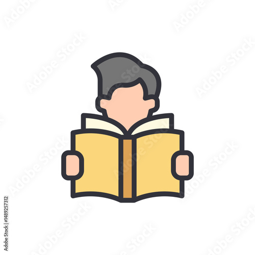 Student Reading A Novel With Grey Hair And Yellow Colored Book