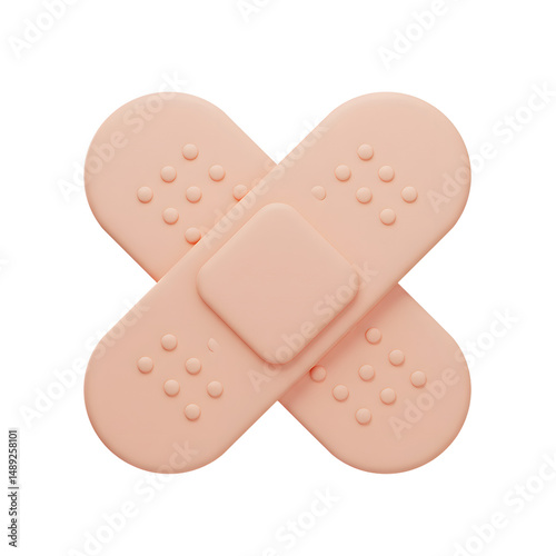 Two beige adhesive bandages crossed over each other on a plain background with a minimalist aesthetic