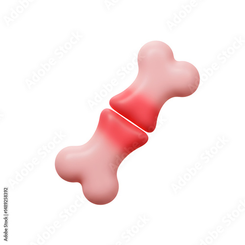 Close-up of a playful pink and red dogs bone chew toy on a white background