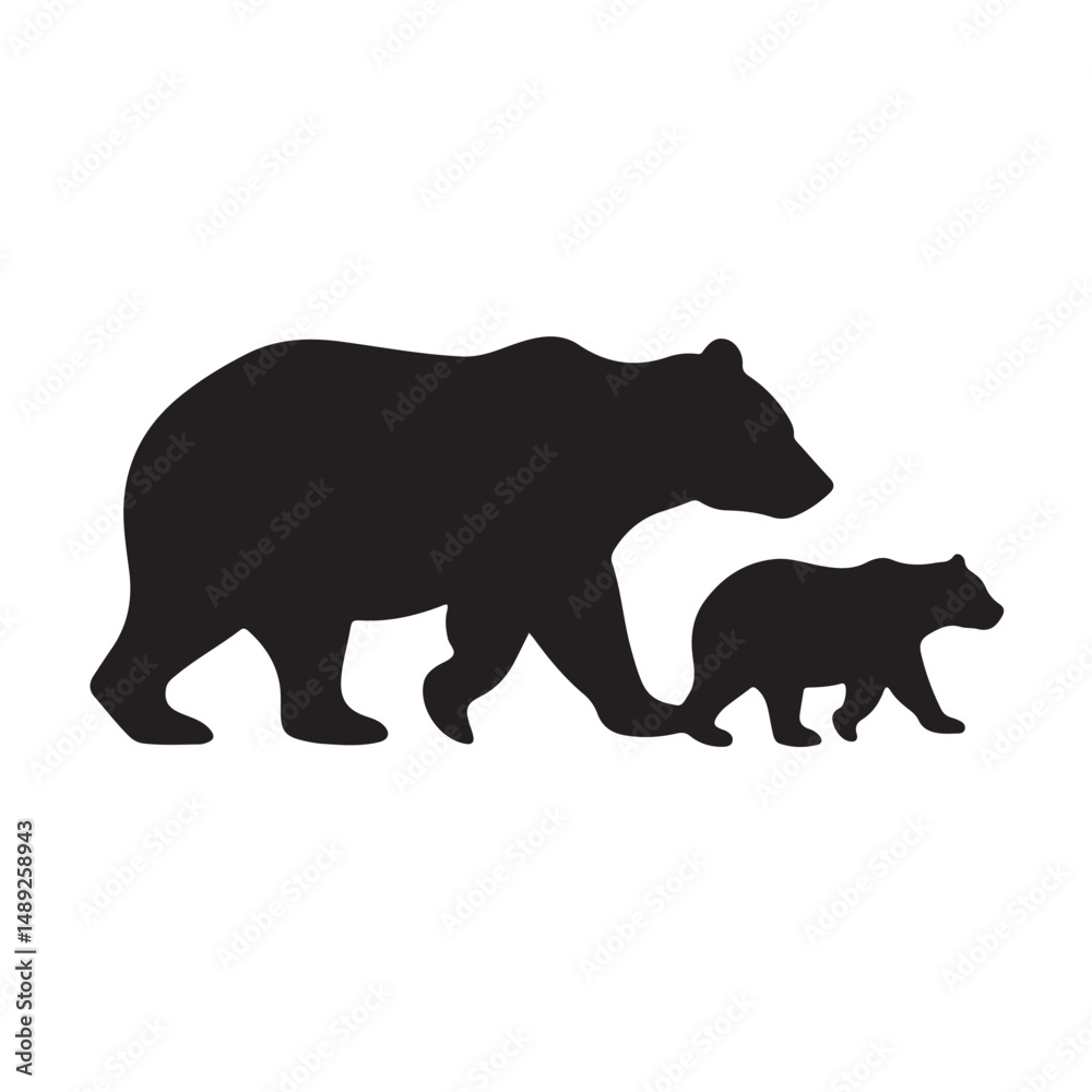 Fototapeta premium This vector illustration shows a wild bear silhouette, a big mammal from nature