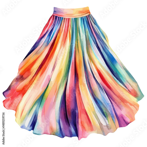 Silk Skirt With A Flowy Design, watercolor vector, high quality, isolated on a white background.