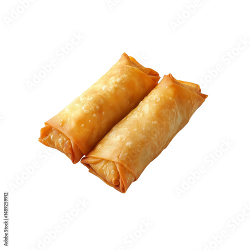Two Crispy Golden Fried Spring Rolls Ready to Eat
