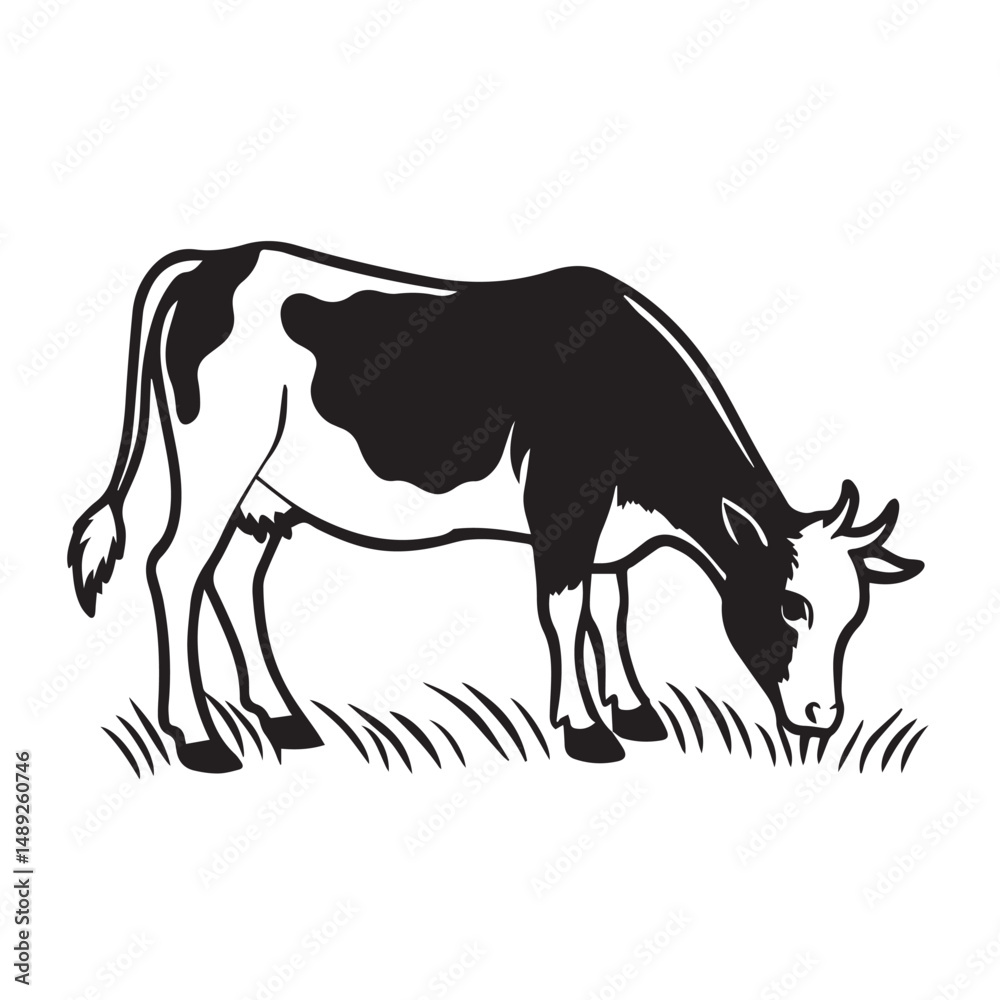 Fototapeta premium Silhouette Vector Illustration of Horse and Cow on Farm with Animals
