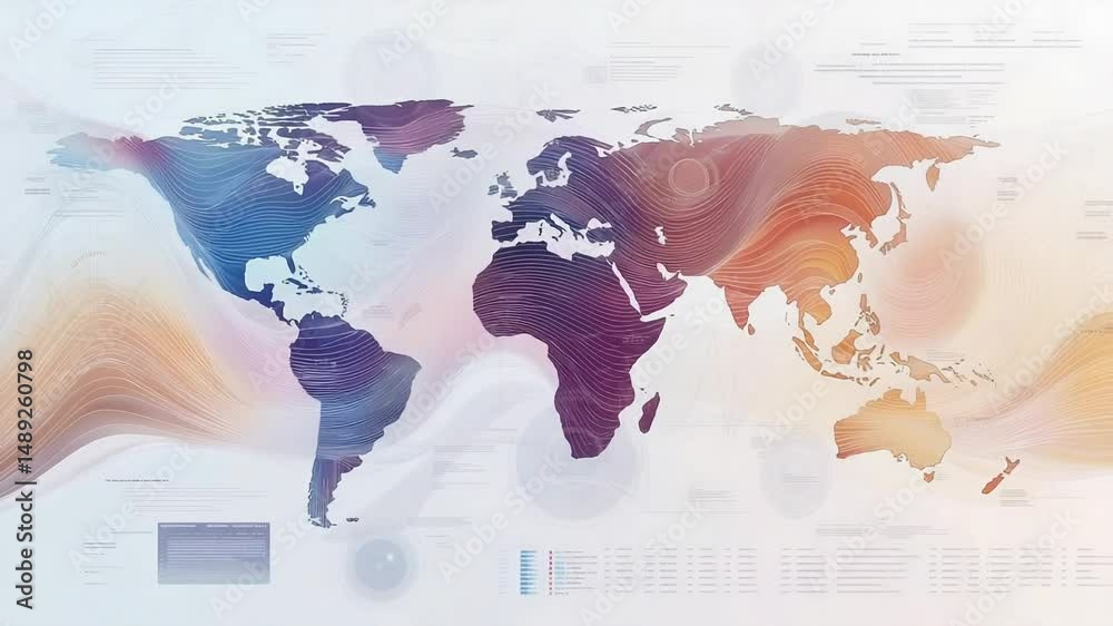World map with heat zones representing data analysis and demographics