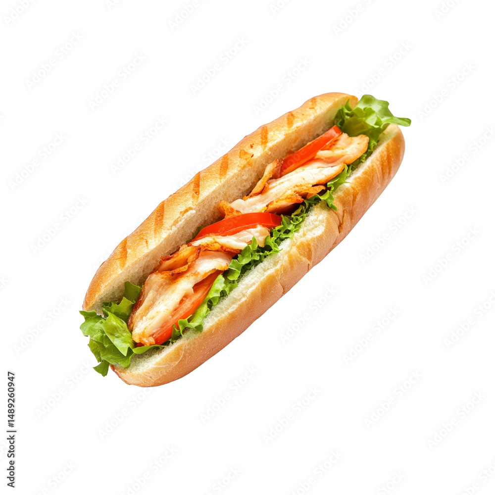 Delicious Grilled Chicken and Tomato Sub Sandwich on a Crusty Roll Delicious Grilled Chicken and Tomato Sub Sandwich on a Crusty Roll