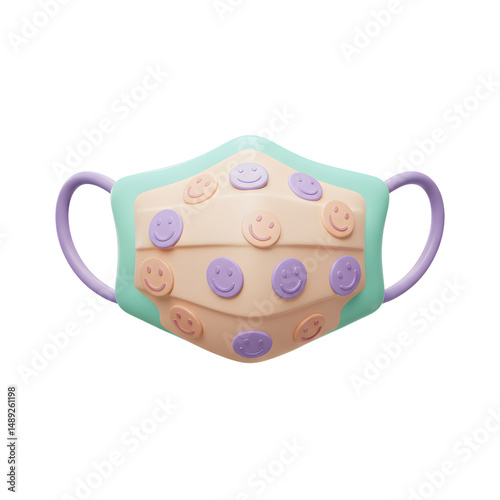 Cute Smiley Face Pattern Face Mask in Soft pastel Colors with Hand Handles