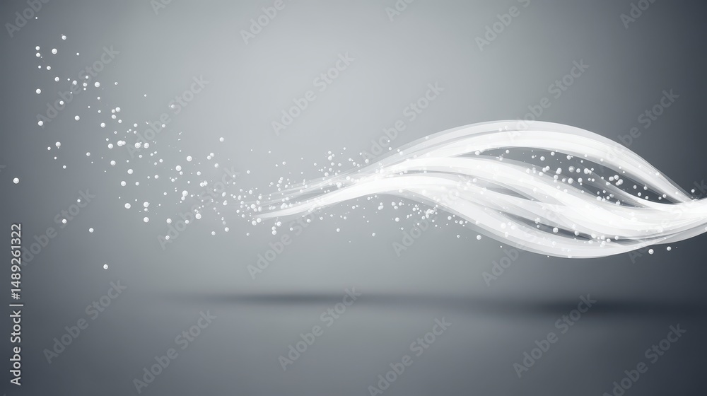 Fototapeta premium Abstract Flowing Lines Gray White Background Digital Particles Technology Concept