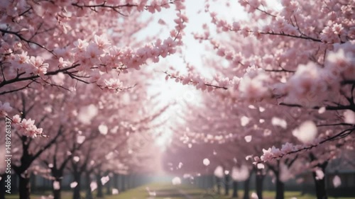 Pink cherry blossom trees in spring bloom