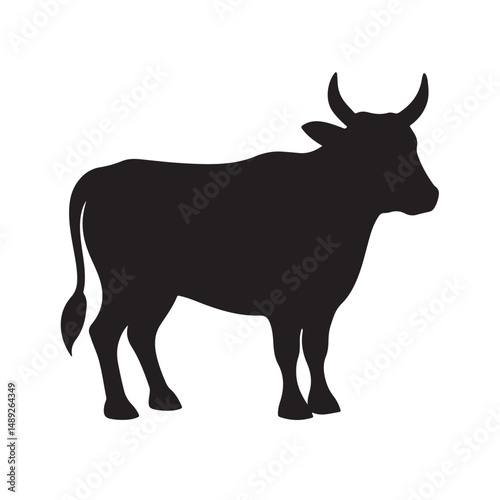Black vector silhouette illustration of a farm animal bull