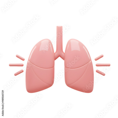 Charming illustration of human lungs in soft pink with stylized radiating lines highlighting their structure
