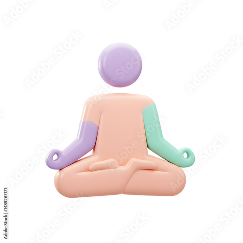 minimalist abstract figure in a meditative yoga pose with pastel colors and smooth surfaces