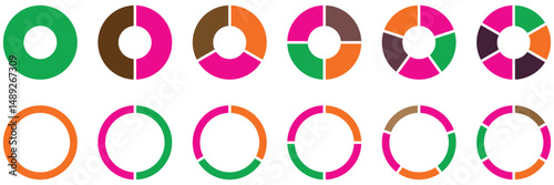 Pie charts diagrams.  Circle division infographic icon set.
