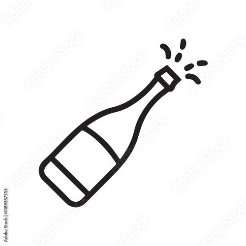 Wine and champagne bottle icon with glass isolated on white background