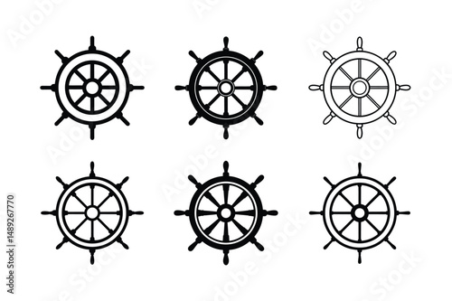 Outlined Ship Wheel Nautical Vector