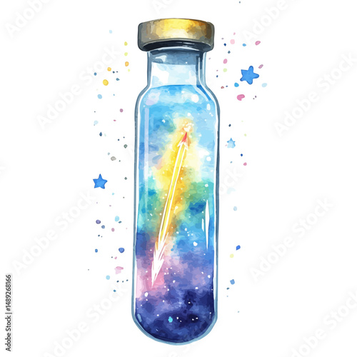 watercolor vector of Shooting Star In A Test Tube, high quality, isolated on a white background.