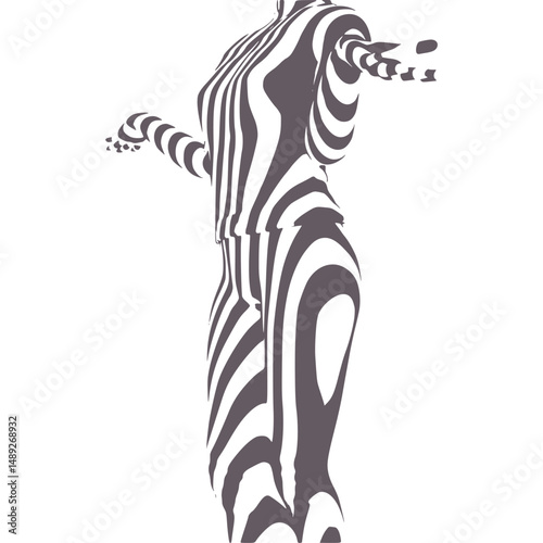 Illustration of a beautiful woman represented in stripes. Young attractive woman.