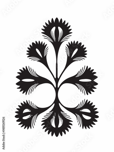 Stylized floral design featuring symmetrical arrangement of spiky petals in black and white color scheme created with generated ai