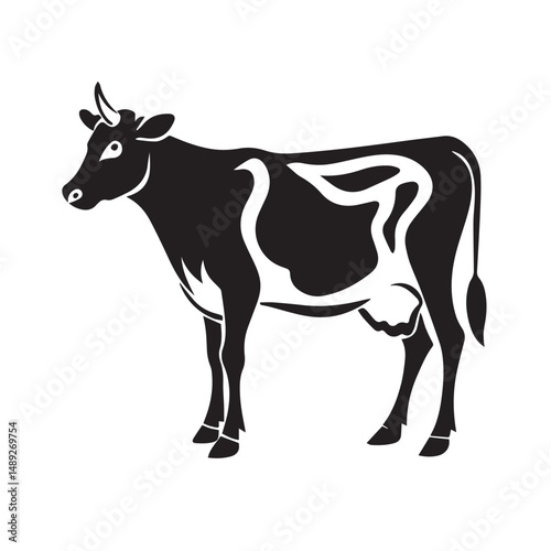 Cow Silhouette: A classic black and white silhouette of a cow, perfect for farm-related designs or agricultural contexts. This image exudes simplicity and timeless appeal.