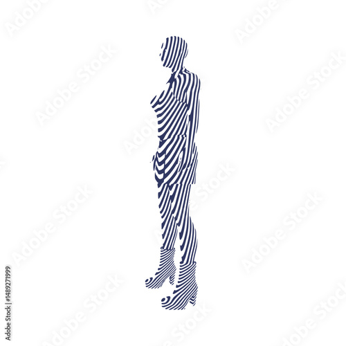Silhouette of standing young woman represented in stripes