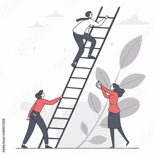 Teamwork collaboration business success ladder climbing people illustration