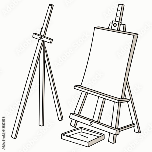Professional artist easel and tripod stand isolated on white background